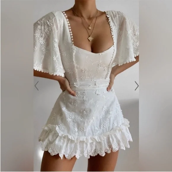 Showpo. Fancy A Spritz Square Neck Embroidered Mini Dress - Picture 14 of 14